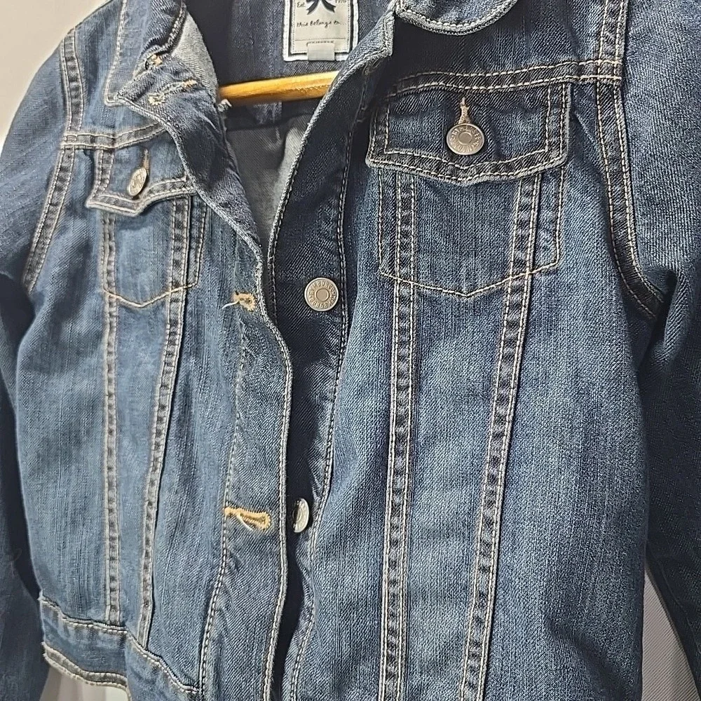 Gymboree Blue Jean Denim Jacket Kids Girls L 10-12 Dark Wash Classic Button Coat